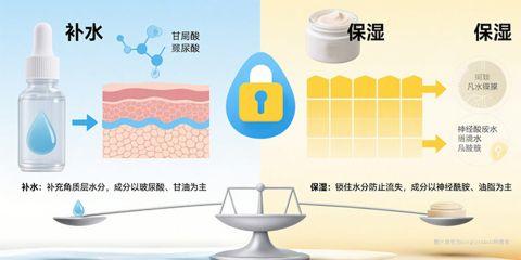 在日常护肤观念中，「保湿」与「补水」常被视为同义词，许多人认为两者没有差别。
然而，从皮肤科学角度来看，两者其实有明显区别，且在维持油水平衡上扮演不同角色。
若误解其差异，可能导致护肤效果大打折扣。